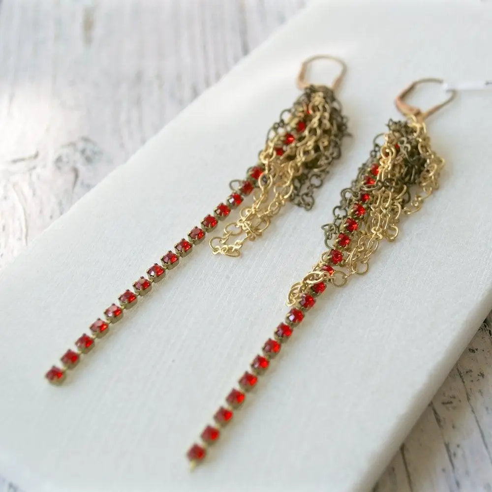 Crystal Stripes & Gold Jumbled Earrings