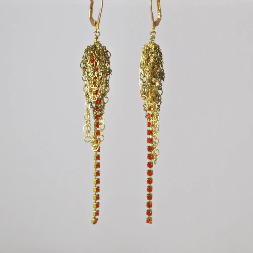 Crystal Stripes & Gold Jumbled Earrings