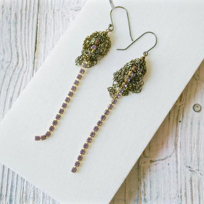 Crystal Stripes & Gun Metal Jumbled Earrings - Uni-T