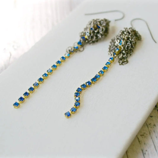 Crystal Stripes & Gun Metal Jumbled Earrings - Uni-T