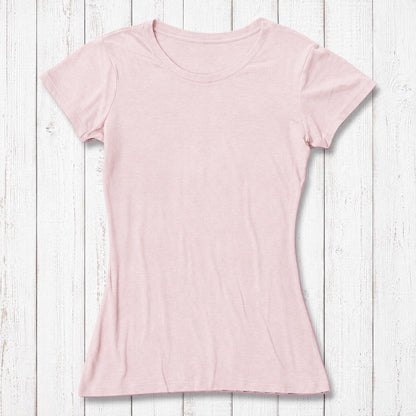 Women's Cubism Face T-Shirt in bamboo and organic cotton in soft pink with white abstract face print. Sustainable art tee for creative women.