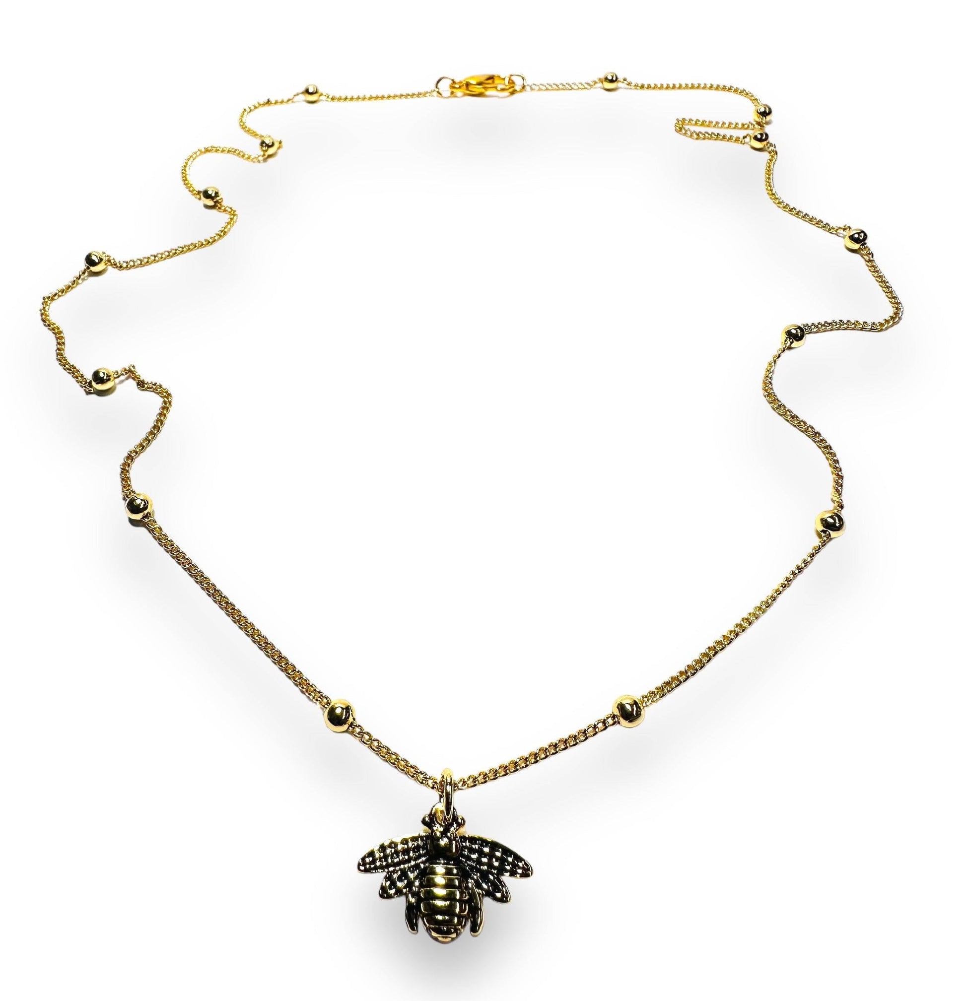 Gold bee pendant necklace with chain