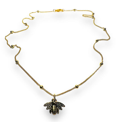 Gold bee pendant necklace with chain