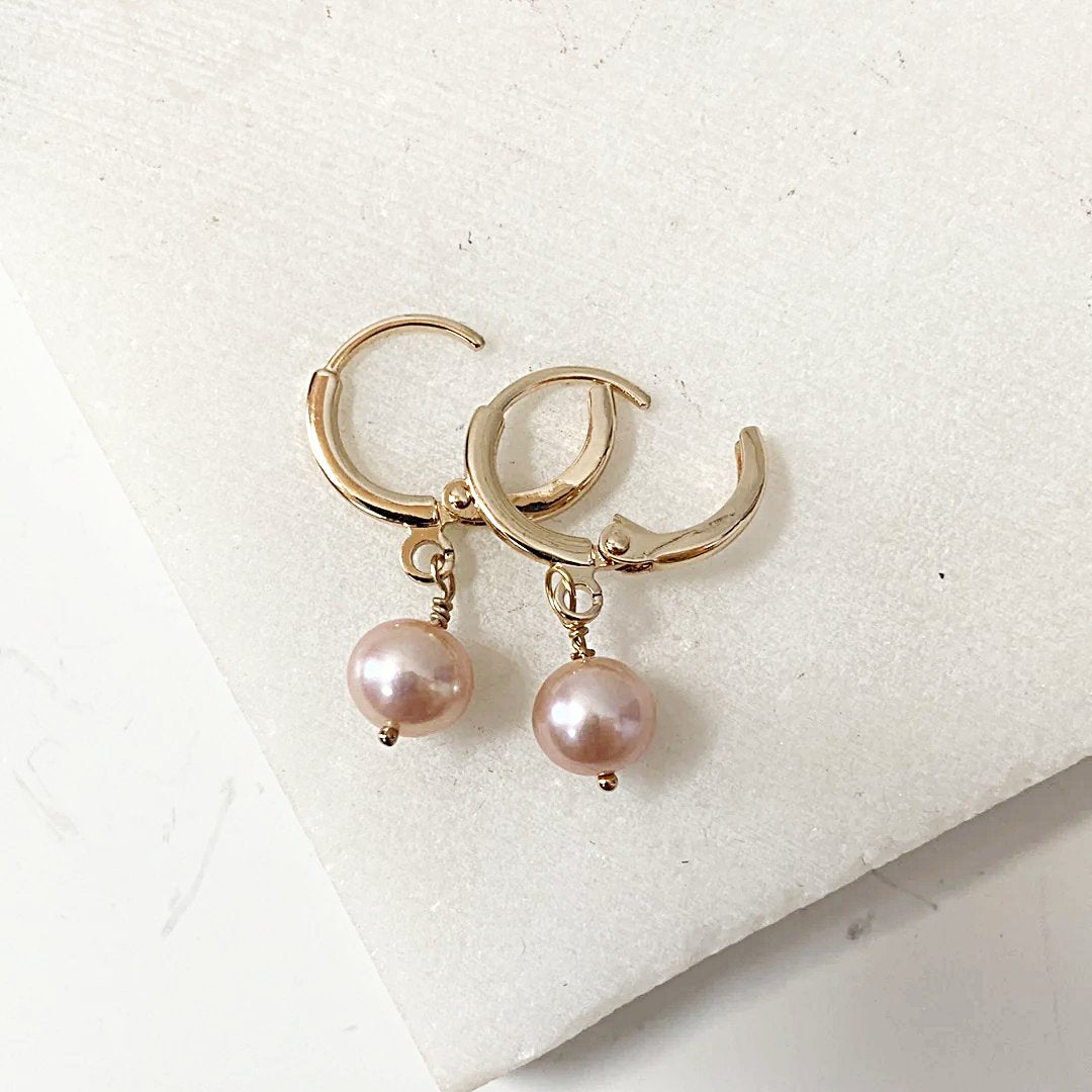 Pearl Huggie Hoops, Pearl Earrings, Hoops, Gold Hoops-Uni-T Janine Gerade