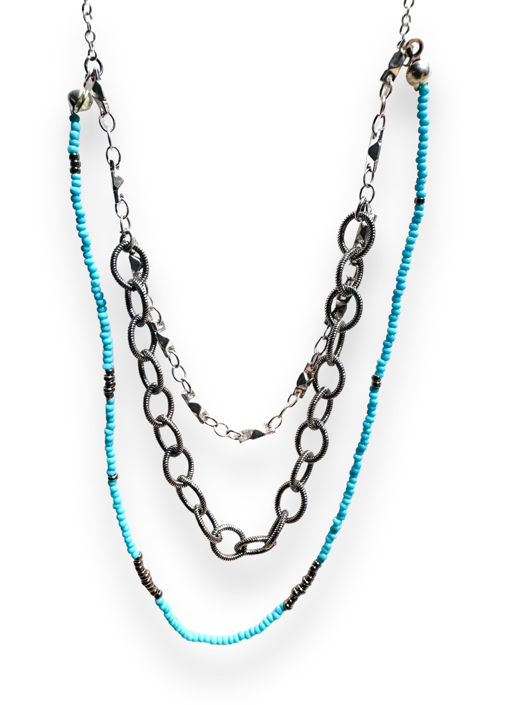 Dainty Layered Necklace in Blue and Silver*