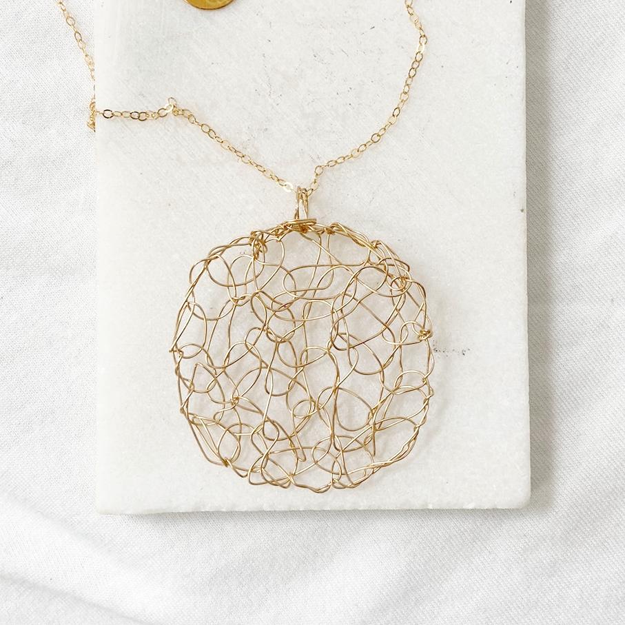 Gold filled Round Wire Crochet Pendant Necklace & Bracelet Set Sandrine Colson
