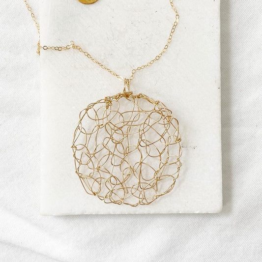 Gold filled Round Wire Crochet Pendant Necklace & Bracelet Set Sandrine Colson