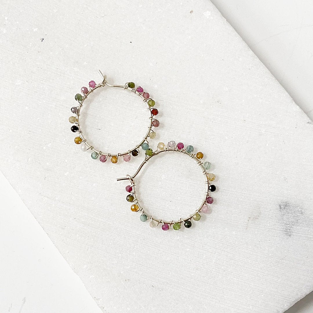 Tourmaline Drop Earrings, Tourmaline Hoops, Gemstone Hoops-Uni-T Janine Gerade