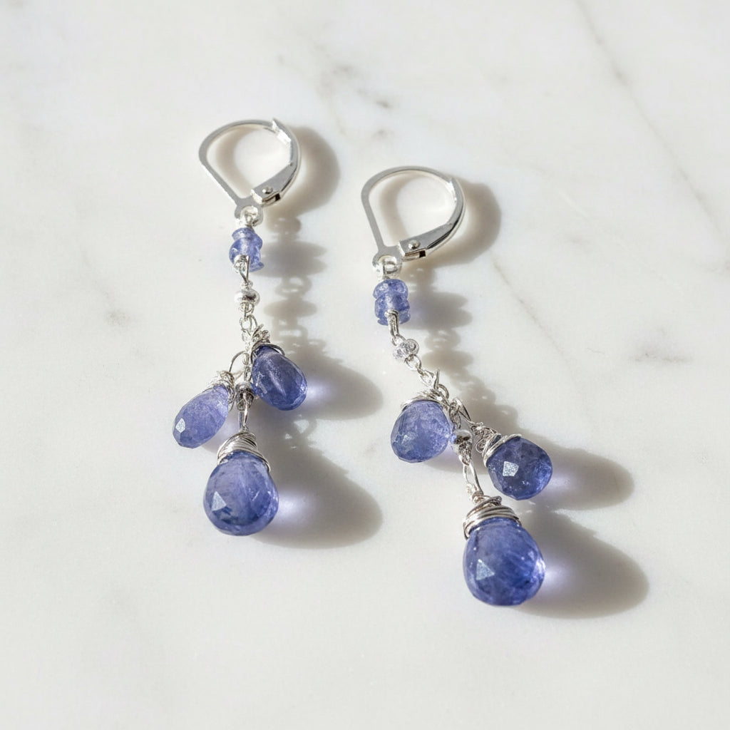 Iolite Gemstone Earrings, Cascade Chain Earrings