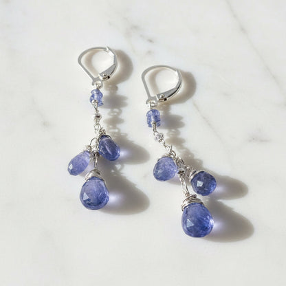 Iolite Gemstone Earrings, Cascade Chain Earrings