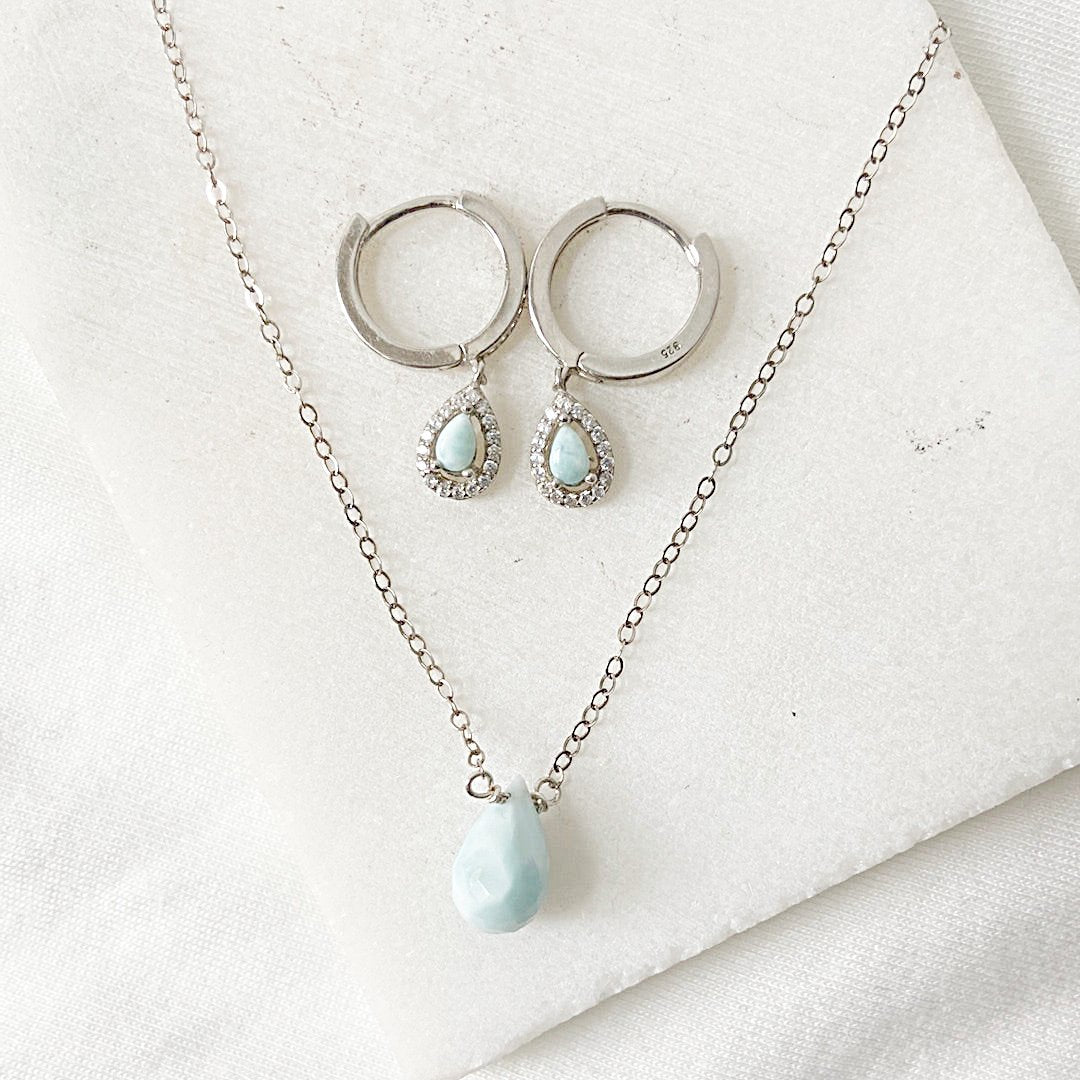 Larimar Teardrop Earrings and Necklace Set Janine Gerade