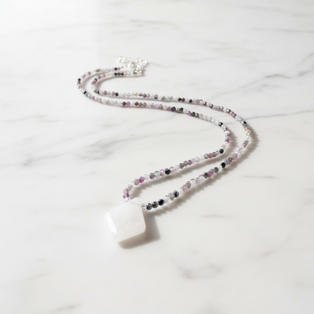 Dainty Beaded Tourmaline  Gemstone Necklace with Moonstone* Janine Gerade