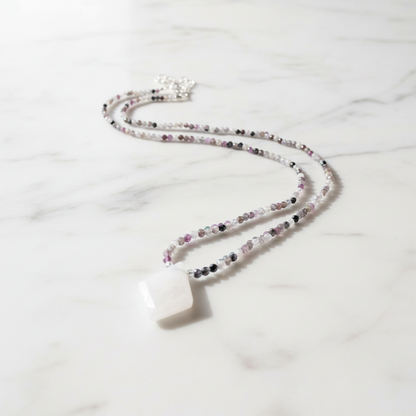 Dainty Beaded Tourmaline  Gemstone Necklace with Moonstone* Janine Gerade