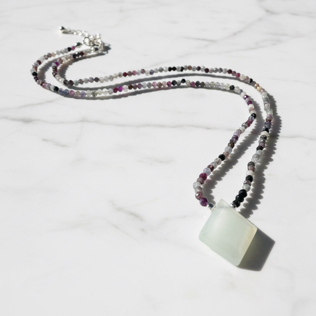 Dainty Beaded Tourmaline  Gemstone Necklace with Moonstone* Janine Gerade