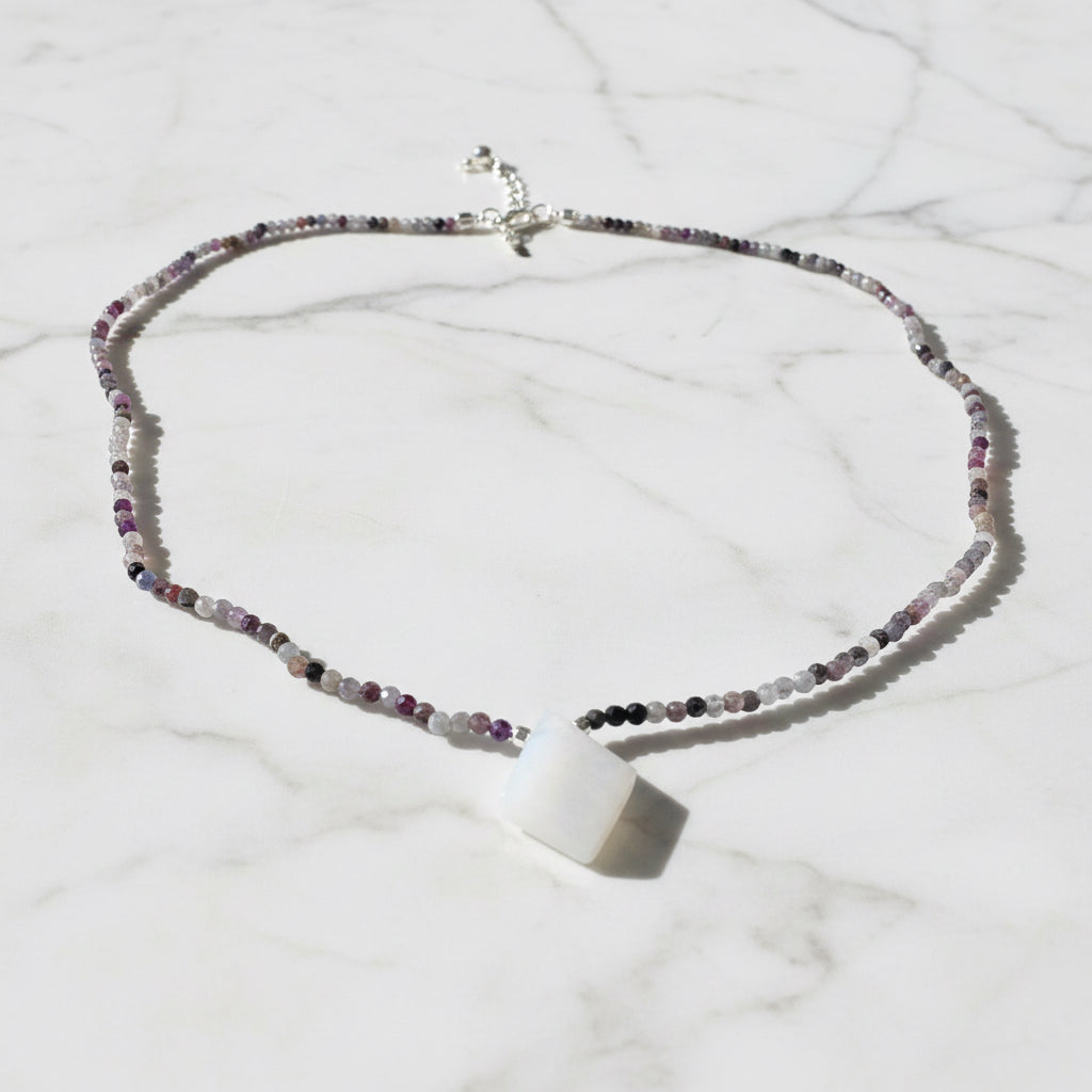 Dainty Beaded Tourmaline  Gemstone Necklace with Moonstone* Janine Gerade