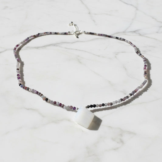 Dainty Beaded Tourmaline  Gemstone Necklace with Moonstone* Janine Gerade