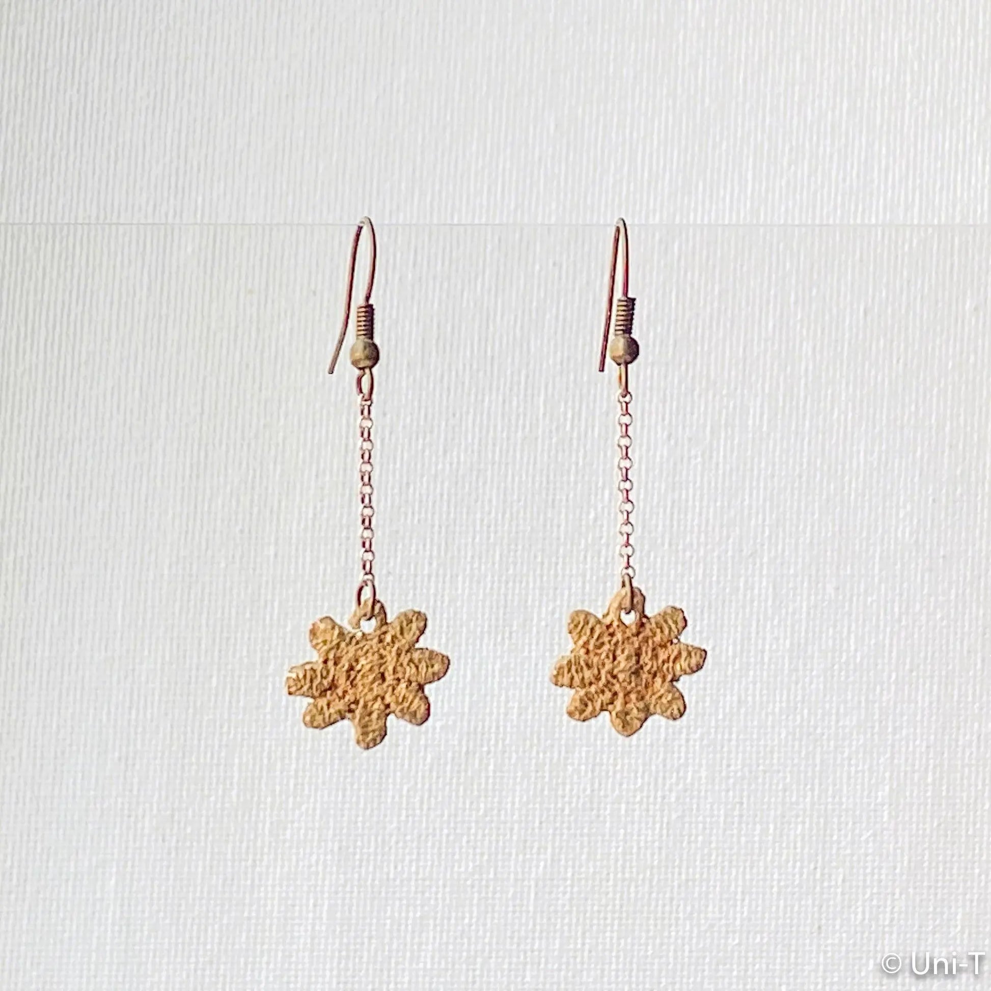Daisy Earrings, Precious Metal Clay Earrings -99% Pure Bronze - Uni-T