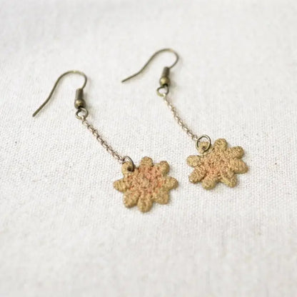 Daisy Earrings, Precious Metal Clay Earrings -99% Pure Bronze - Uni-T