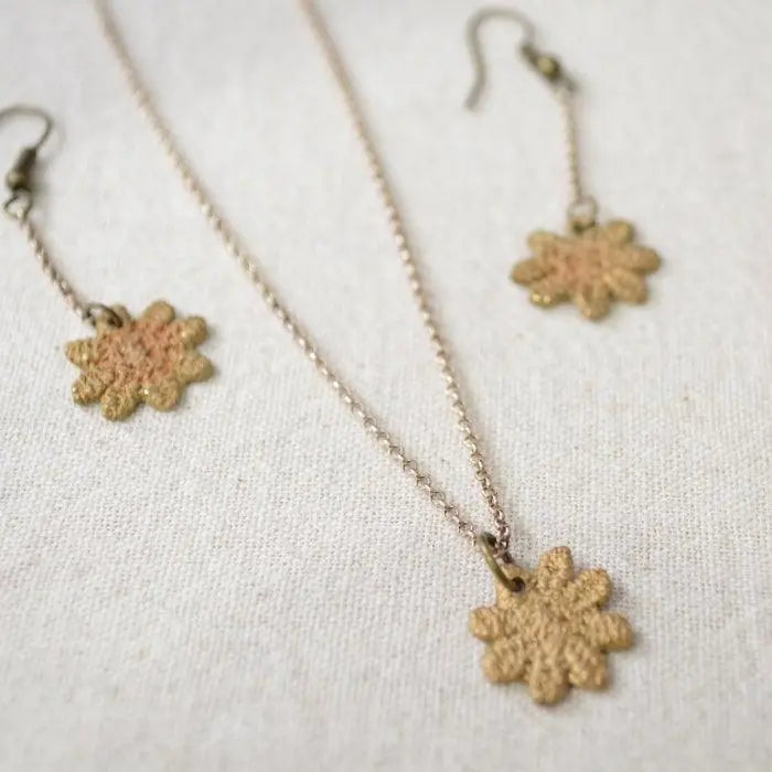 Daisy Earrings, Precious Metal Clay Earrings -99% Pure Bronze - Uni-T