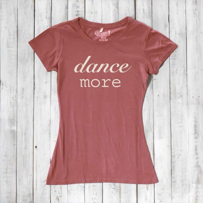 Terra cotta Women's Dance T-Shirt made of bamboo & organic cotton with 'dance more' slogan. Perfect for dancers seeking comfort and style.