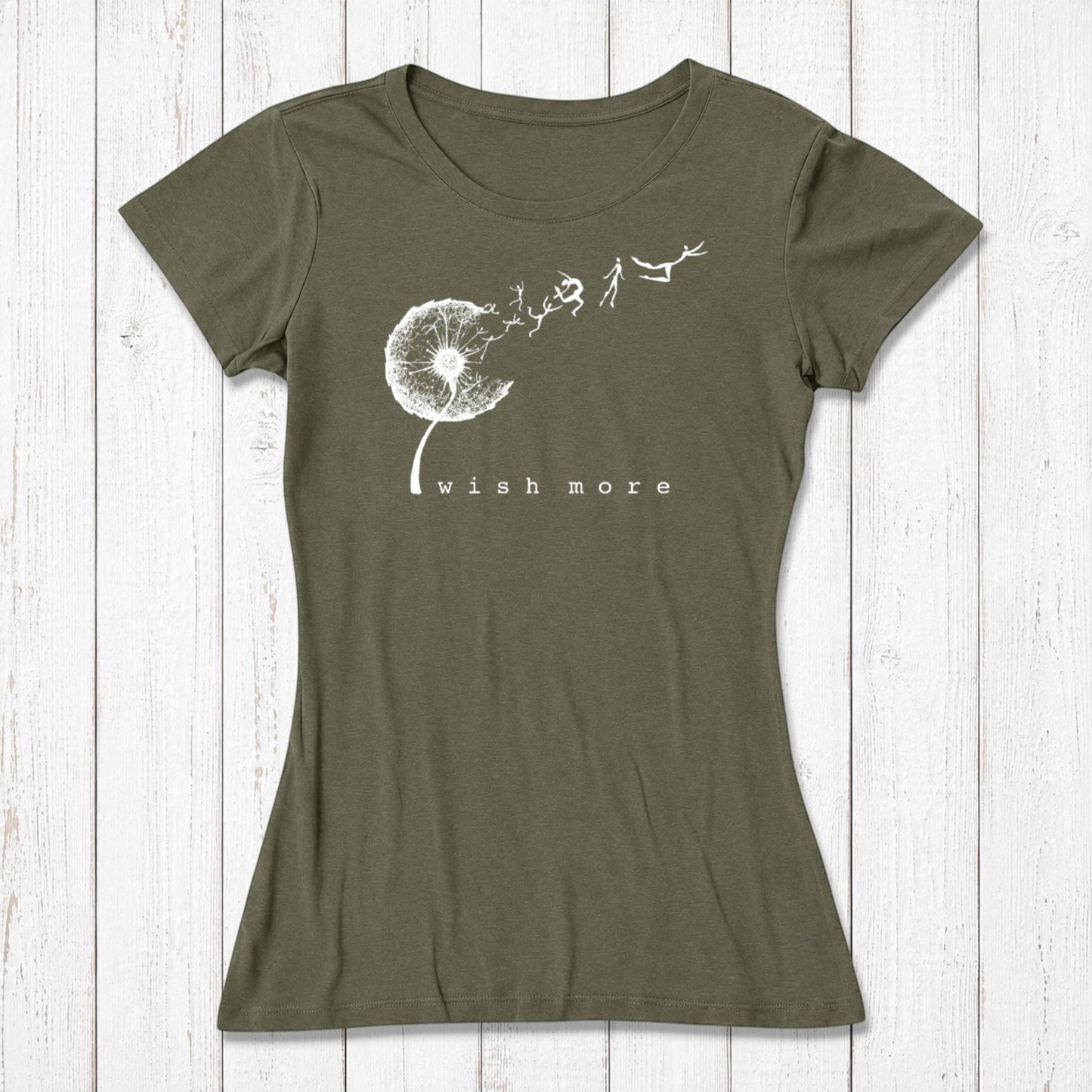 Light blue women's graphic T-shirt made of bamboo and organic cotton with dandelion and human figures design, casual style, SKU: WSSXXSOCN