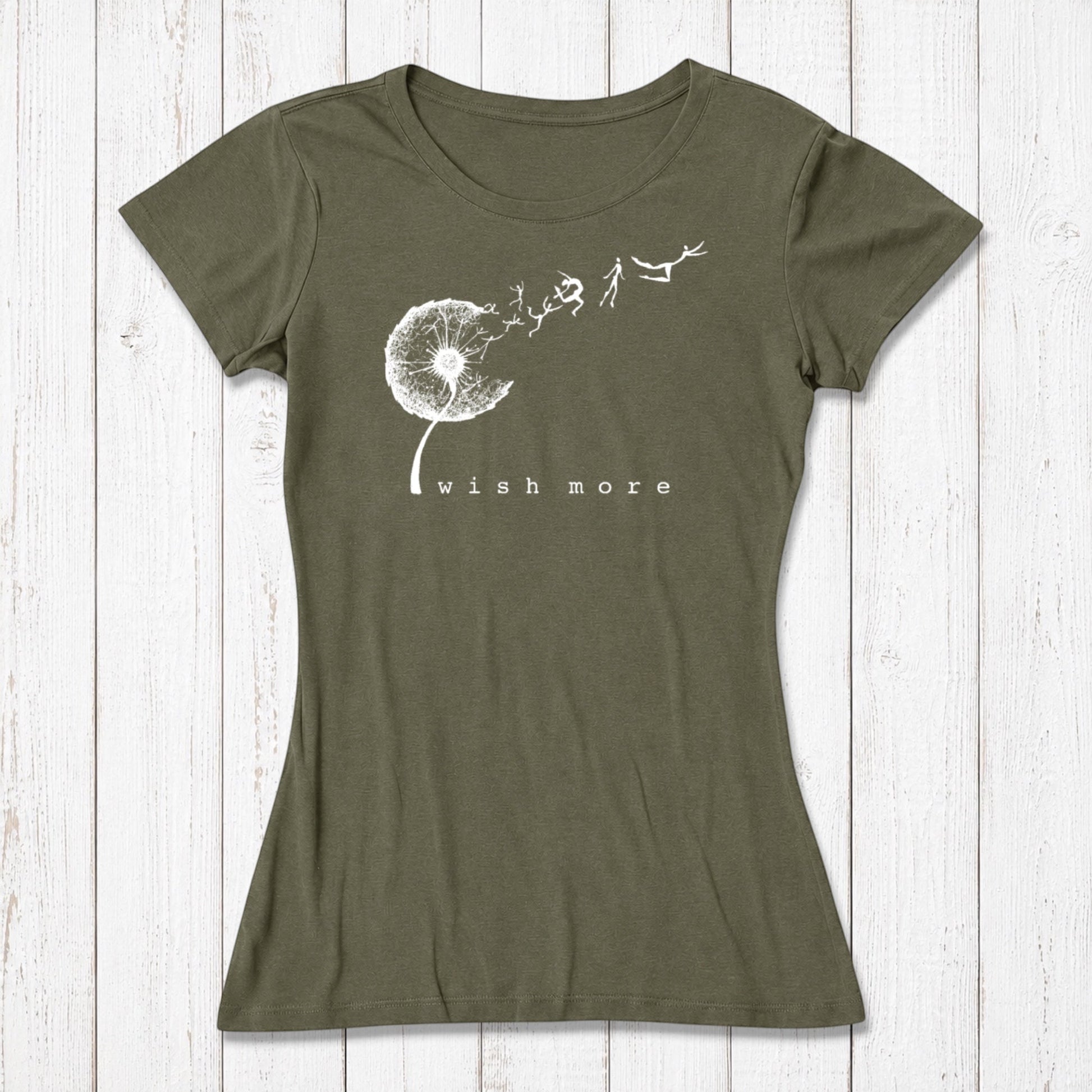 Light blue women's graphic T-shirt made of bamboo and organic cotton with dandelion and human figures design, casual style, SKU: WSSXXSOCN