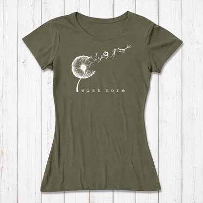 Light blue women's graphic T-shirt made of bamboo and organic cotton with dandelion and human figures design, casual style, SKU: WSSXXSOCN