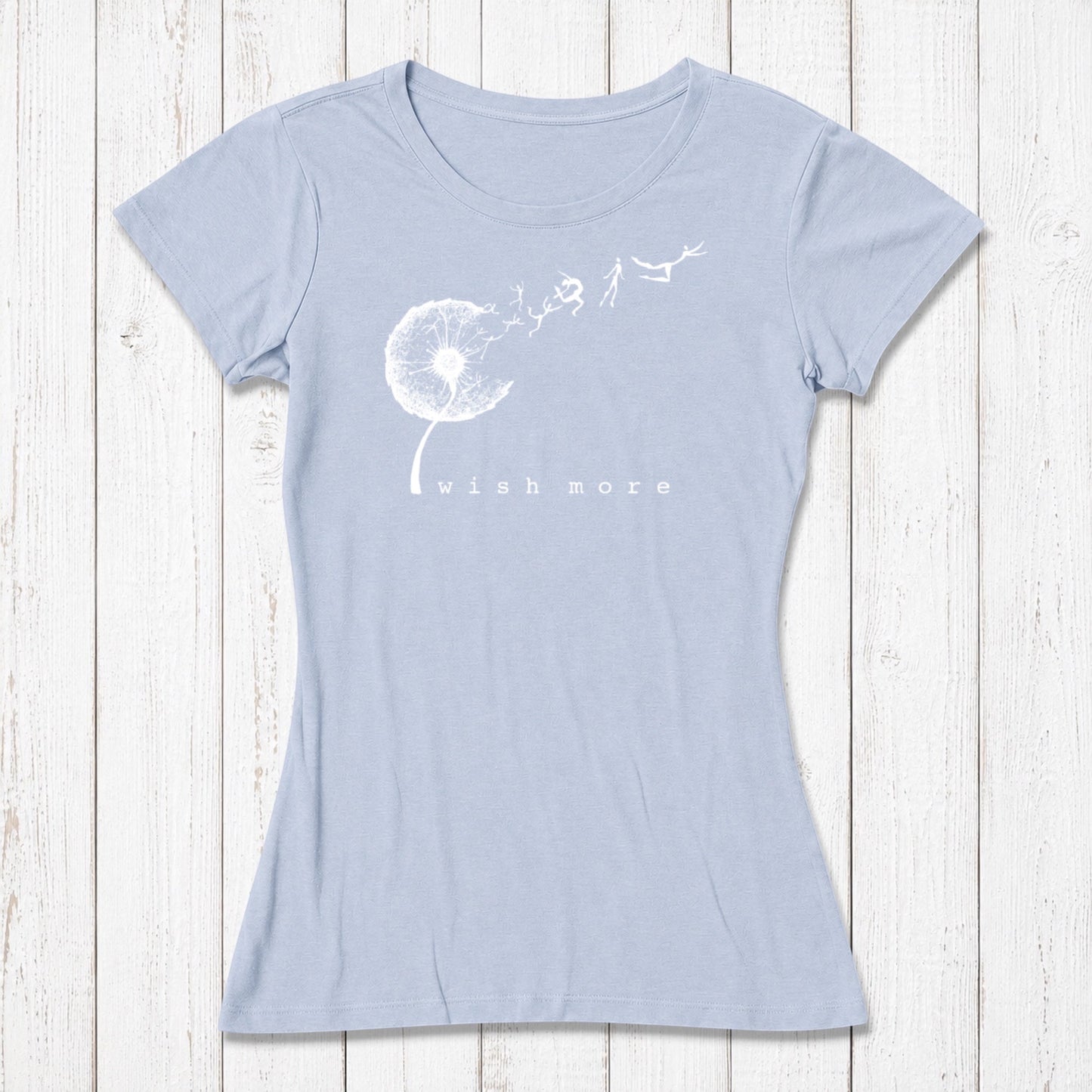 Navy women's graphic T-shirt made of bamboo and organic cotton with dandelion and human figures design, casual style, SKU: WSSXXSOCN