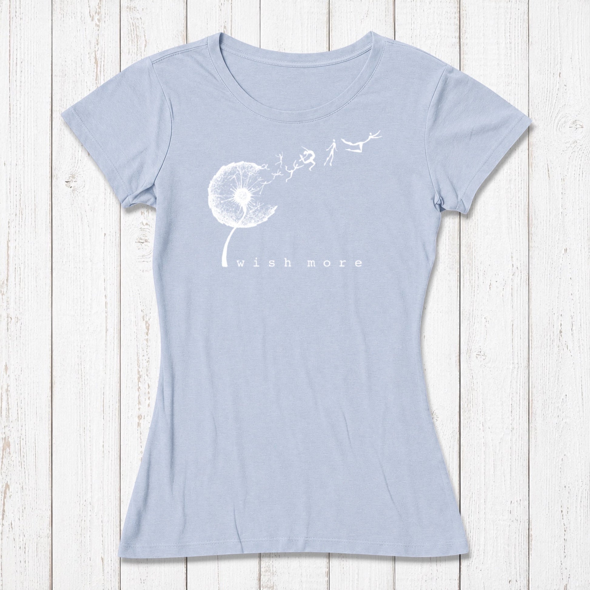 Navy women's graphic T-shirt made of bamboo and organic cotton with dandelion and human figures design, casual style, SKU: WSSXXSOCN