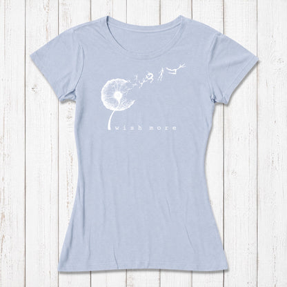 Navy women's graphic T-shirt made of bamboo and organic cotton with dandelion and human figures design, casual style, SKU: WSSXXSOCN