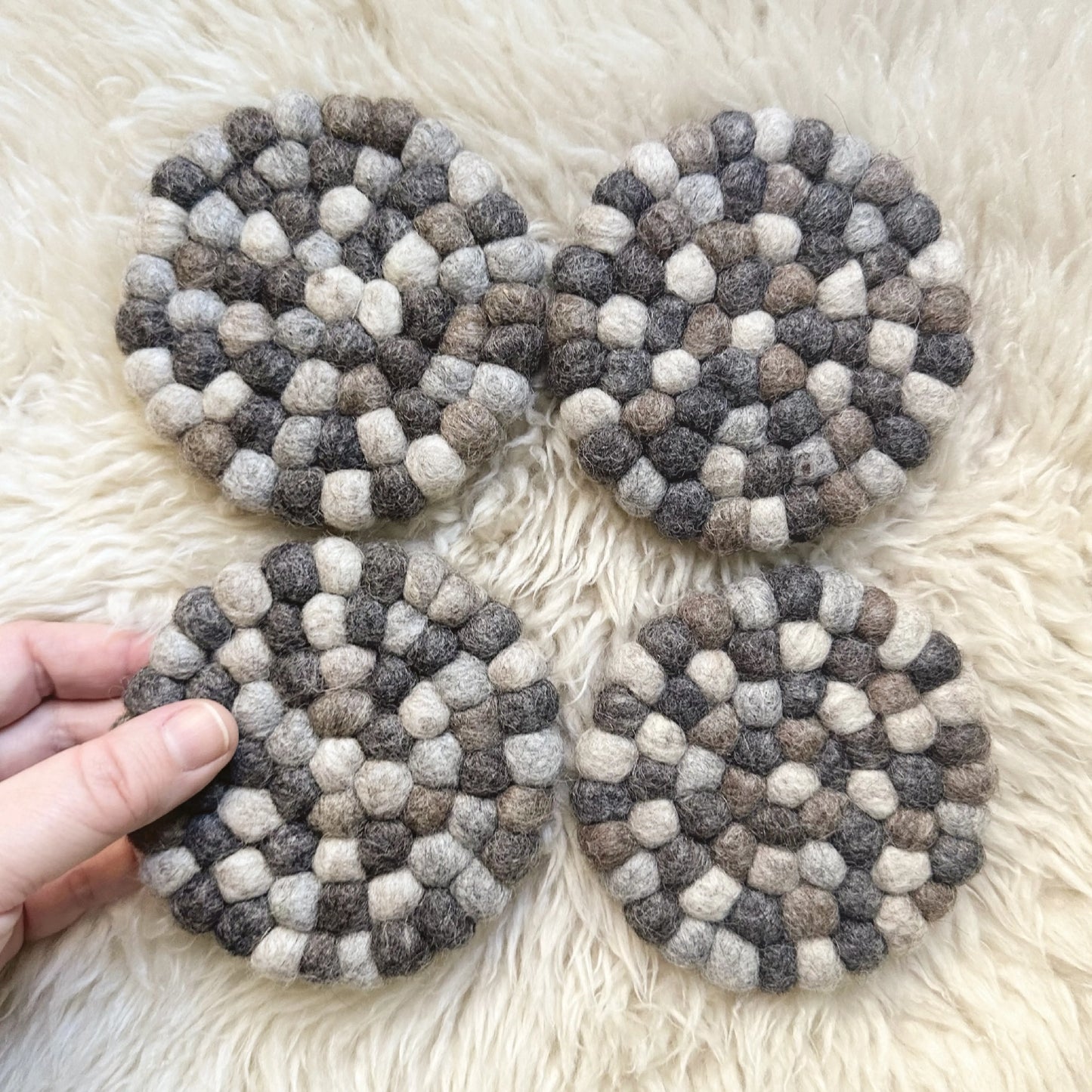 Dappled Gray Felt Ball Coasters | Set of 4 Sheep Farm Felt