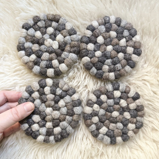 Dappled Gray Felt Ball Coasters | Set of 4 Sheep Farm Felt