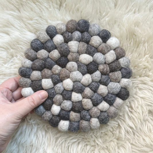 Dappled Gray Felt Ball Trivet Sheep Farm Felt