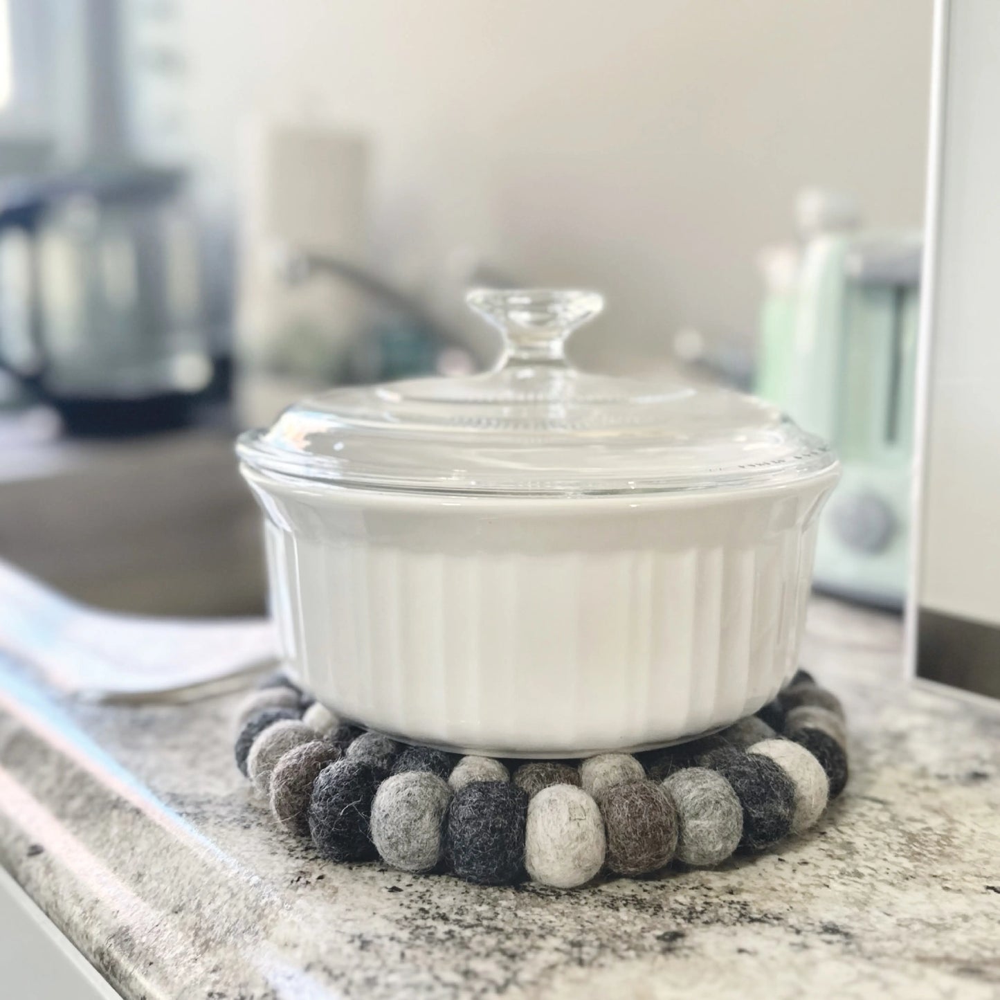 Dappled Gray Felt Ball Trivet Sheep Farm Felt