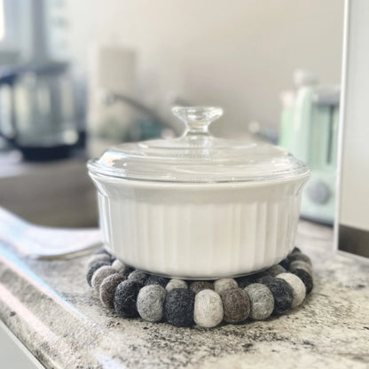 Dappled Gray Felt Ball Trivet Sheep Farm Felt