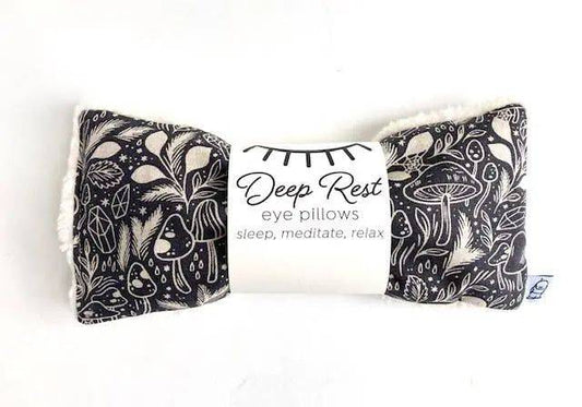 Deep Rest Eye Pillow - Forest Forage design with botanical and mushroom print, ideal for relaxation, stress relief, and meditation support.