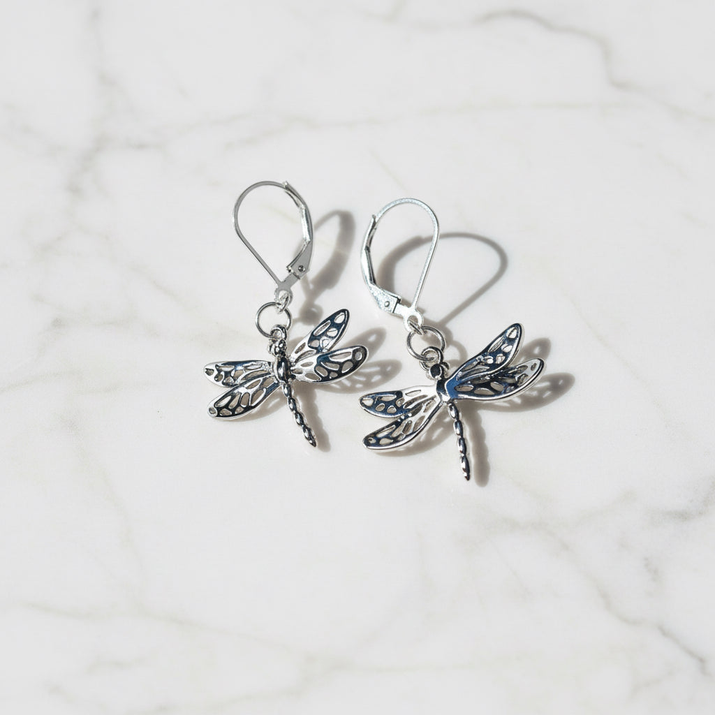 Dragonfly Silver  Earrings/Bug Earrings/Nature Earrings