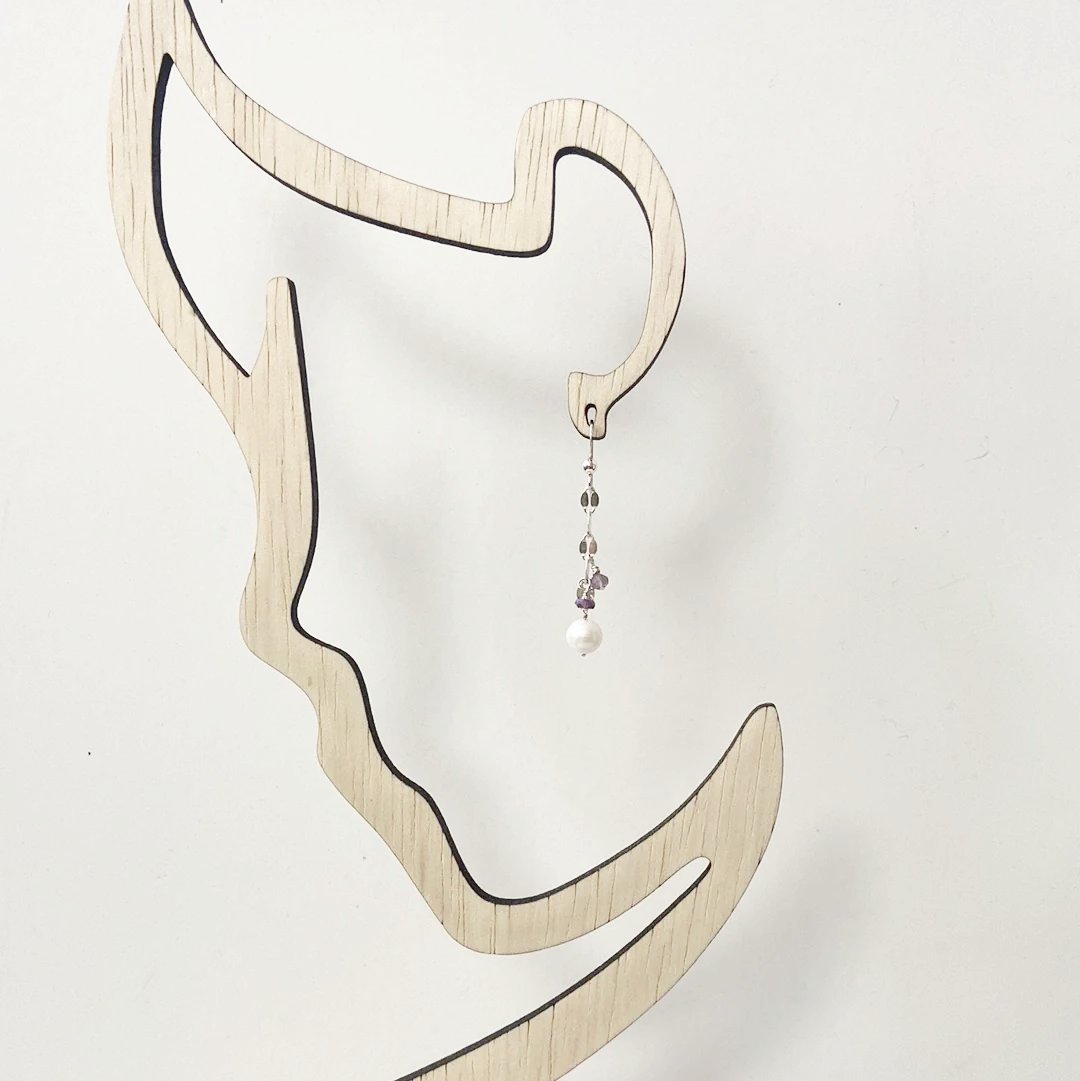 Cultured Pearl Earrings, Amethyst Earrings-Uni-T Janine Gerade