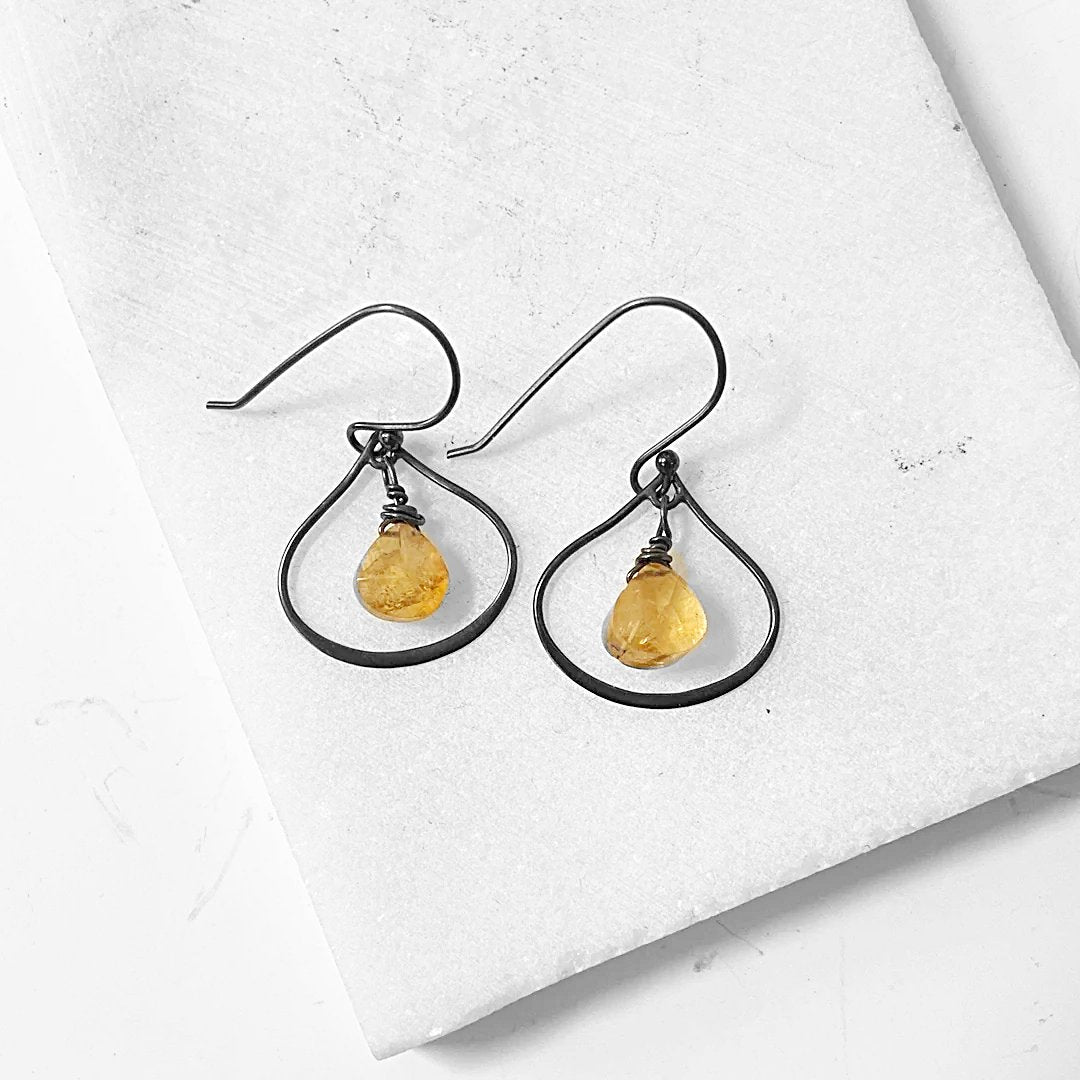 Citrine Hoop Gemstone And Oxidized Silver Wrapped Earrings Janine Gerade