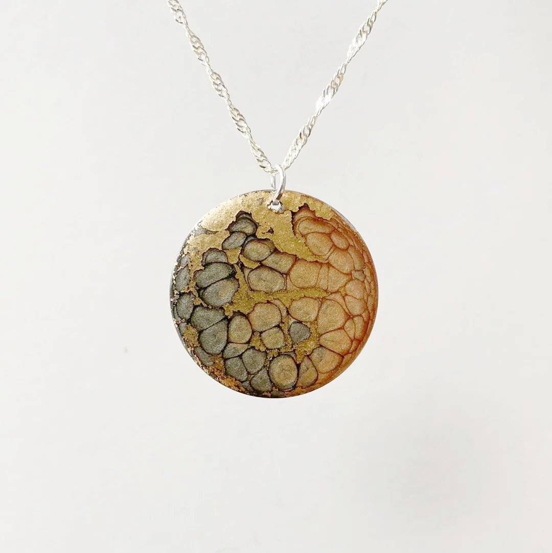 Gold and Silver Enamel Pendant Necklace & Earrings Set Sandrine Colson