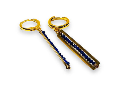 Gemstone Bar Earrings-Uni-T with deep blue lapis beads and gold-plated hoops. Sparkle in style with this timeless gemstone jewelry design.