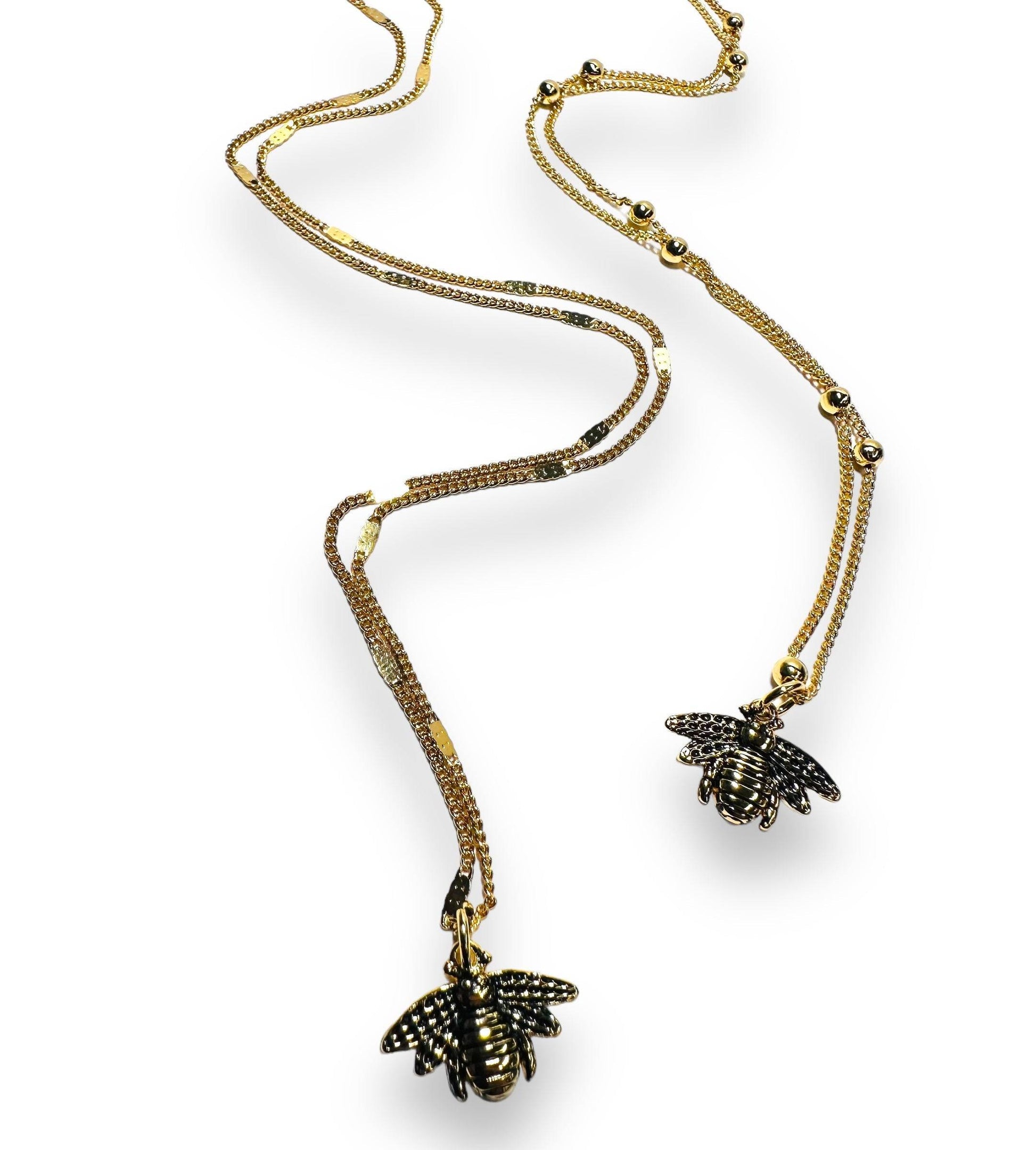 Gold bee pendant necklace with chain