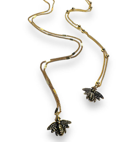 Gold bee pendant necklace with chain
