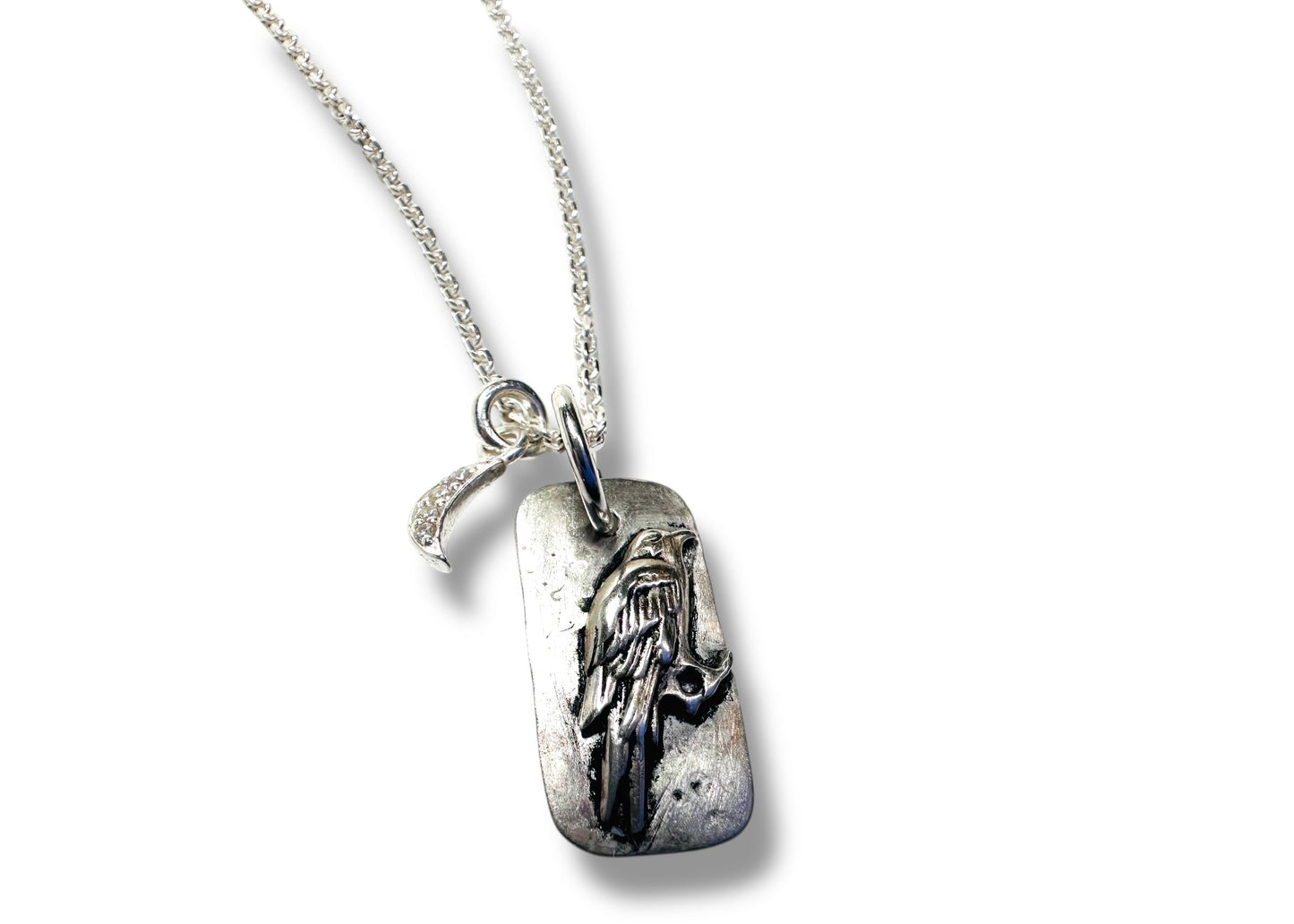 Crow Moon Sterling Necklace with pendant and moon charm