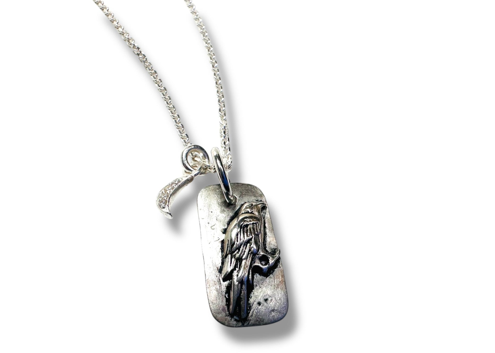 Crow Moon Sterling Necklace with pendant and moon charm