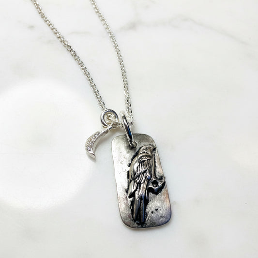 Crow Moon Sterling Necklace with pendant and moon charm