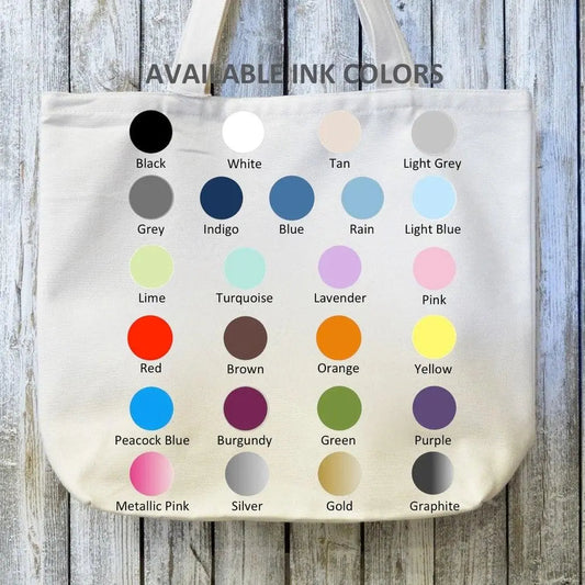 Color chart for Organic Tote Bag - Equal Rights Design showing 24 available ink colors on canvas. Customize your eco-friendly activist tote.