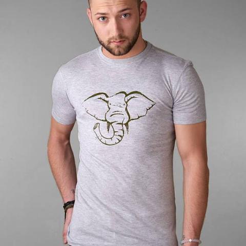 Men's Elephant T-Shirt in Bamboo & Organic Cotton worn by model, featuring a bold elephant graphic symbolizing strength and wisdom.