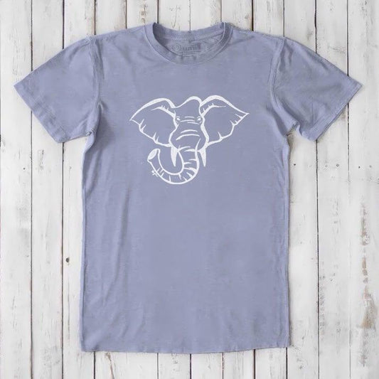Lavender Men's Elephant T-Shirt in Bamboo & Organic Cotton with white wildlife graphic, classic fit eco-friendly tee for animal lovers.