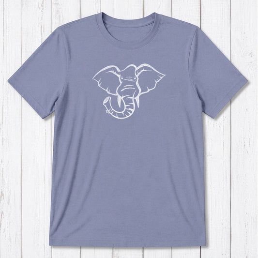 Lavender Men's Elephant T-Shirt in Bamboo & Organic Cotton with white wildlife graphic, classic fit eco-friendly tee for animal lovers.